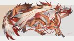  blue_eyes border claws commission dragon dragon_claw dragon_horns dragon_tail dragon_wings fantasy haku_(shirogane) highres horns large_tail large_wings monster no_humans original scales skeb_commission spikes tail western_dragon white_border wings 
