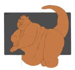  anthro belly bent_over big_belly butt crimetxt eyewear facial_hair glasses hi_res looking_at_viewer male mammal mature_anthro mature_male mustelid nude obese obese_anthro open_mouth otter overweight overweight_anthro overweight_male simple_background solo stubble tail teeth thick_tail thick_thighs 