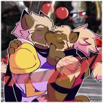  anthro boy_kisser_(meme) clothing digital_media_(artwork) duo eyes_closed felid final_fantasy final_fantasy_xiv fizzyjay fur hi_res hrothgar kissing male male/male mammal muscular muscular_anthro muscular_male square_enix 