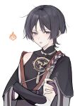  1boy :p \||/ black_eyes black_hair character_request copyright_request crossed_arms expressionless highres light_blush looking_at_viewer male_focus run_run056 short_hair simple_background single_bare_shoulder tongue tongue_out upper_body white_background 