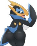  2019 alpha_channel anthro blue_eyes blush blush_lines breasts butt digital_drawing_(artwork) digital_media_(artwork) empoleon female generation_4_pokemon hi_res looking_at_viewer narrowed_eyes nintendo open_mouth pokemon pokemon_(species) side_boob simple_background solo standing thick_thighs transparent_background zinzoa 