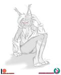  anthro blush bottomless caracal caracal_(genus) clothed clothing felid feline felis female hi_res hybrid lynx mammal nicnak044 panties pinup pose shy sketch solo topless underwear 