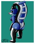  anthro big_butt blue_body butt clothing costume female fizzy_pop_the_popplio floppy_ears generation_7_pokemon headgear headwear hi_res lingerie looking_at_viewer looking_back nintendo pattern_clothing pokemon pokemon_(species) pokemorph popplio raised_tail rear_view sexybigears69 simple_background solo striped_clothing stripes tail thick_thighs 