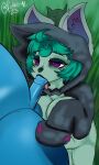  anthro blue_body bottomless chubby_male clothed clothing duo female genitals glistening glistening_body grass green_hair hair hi_res hoodie hoodie_only league_of_legends leaning leaning_forward long_hair long_sleeves looking_up male messy_hair oral oral_penetration penetration plant pokesiimii purple_eyes pussy riot_games shaded signature siimii_(pokesiimii) slightly_chubby slightly_chubby_female thick_thighs tongue tongue_out topwear topwear_only vex_(league_of_legends) vex_(lol) yordle 