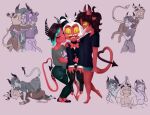  black_hair bottomwear clothing demon female group hair helluva_boss humanoid imp kiss_on_lips kissing leyla_katzend licking long_tongue male male/female male/male moxxie_(helluva_boss) red_body red_skin shared_reaction sketch_page skirt spade_tail tail tongue tongue_out trio 