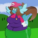  absurd_res belly breasts chibi_(chibitay) chibitay cosplay hi_res mario mario_bros nintendo pipe stuck thick_thighs thighs 