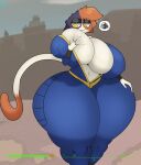  absurd_res anthro bethesda_softworks big_breasts blush breast_grab breasts calico_cat clothing crossover dipstick_tail domestic_cat epic_games fallout felid feline felis female fortnite half-closed_eyes hand_on_breast hi_res huge_breasts huge_thighs hyper hyper_thighs jumpsuit mammal markings meow_skulls_(fortnite) multicolored_body narrowed_eyes solo tail tail_markings thick_thighs yellow_eyes zipper_down zudofu 