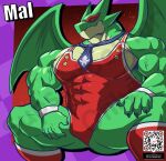  abs anthro biceps dragon green_body kings_of_hell mal_leviathan male mask masterelrest muscular muscular_anthro muscular_male pecs solo spread_legs spreading vein veiny_muscles watermark 