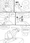  &lt;3 2023 anthro balls bernielover blush butt canid canine clothed clothing comic dialogue disney duo english_text erection fan_character fox genitals gideon_grey hi_res lagomorph leporid male male/male mammal partially_clothed penis rabbit slightly_chubby text underwear underwear_down zootopia 