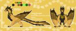  absurd_res black_body brown_body dragon feral gold_(metal) gold_jewelry green_eyes hi_res jewelry male model_sheet skulboogie solo veltos wyvern yellow_body 