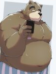  2023 anthro bear belly big_belly black_nose blush cellphone clothing emufu hi_res humanoid_hands kemono male mammal moobs nipples overweight overweight_male phone smartphone solo underwear 