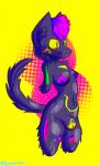  anthro contrast dragon female gynomorph hair hi_res intersex latex limbless male mouthless neon pink_hair schwnnbenedict solo yellow_eyes 
