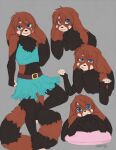  2017 ailurid anthro biped black_body black_markings blush blush_lines bottomwear claws closed_smile clothed clothing colored countershade_face countershading crop_top crossdressing dipstick_ears eyebrows fingerless_(marking) floppy_ears girly hair hands_together hi_res kibacheetah_(artist) lagomorph leaning leaning_back leporid long_ears looking_at_viewer malachyte male mammal markings midriff mouth_closed multicolored_body multicolored_ears multiple_images navel noodles_(character) open_mouth open_smile pillow rabbit red_body red_hair red_panda ring_(marking) ringtail shirt short_hair simple_background skirt smile solo standing tail tail_markings teeth topwear two_tone_body 