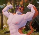  abs anthro anxiboi biceps black_body black_eyes black_fur brown_body brown_fur claws domestic_cat epic_games felid feline felis fortnite fur hi_res male mammal meowscles nipples orange_body orange_fur pecs pose smile smiling_at_viewer solo thick_thighs triceps whiskers white_body white_fur 