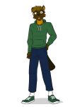  anthro beaver bottomwear clothed clothing denim denim_bottomwear denim_clothing eyewear footwear full-length_portrait fully_clothed fuze glasses hi_res hoodie jeans jewelry male mammal necklace pants pendant portrait rodent shoes simple_background socks solo topwear white_background 