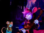  absurd_res anthro clothed clothing detailed_background ears_through_headwear female game_background glowing glowing_eyes grin hair hi_res mammal meme murid murine musical_instrument omensight pink_hair rat ratika rodent smile suule 