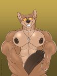  2022 abs absurd_res anthro anthrofied areola artist_name aviator_glasses biceps big_penis biped bodily_fluids brown_areola brown_eyebrows brown_nipples brown_nose brown_penis canid canine canis cheek_tuft colored copyright_symbol countershade_face countershade_torso countershading coyote cross cross_necklace darkened_genitalia darkened_penis dated deltoids digital_drawing_(artwork) digital_media_(artwork) eyebrows eyewear eyewear_only facial_tuft fangs front_view fur genital_fluids genitals gradient_background half-length_portrait head_tilt hi_res huge_penis inner_ear_fluff jewelry looking_at_viewer looking_down looking_down_at_viewer male mammal muscular muscular_anthro muscular_male neck_tuft necklace necklace_only nipples nude open_mouth open_smile orange_eyewear orange_sunglasses pecs penis portrait precum precum_string prick_ears rebel_nightwolfe scp-2547-1 scp_foundation shoulder_tuft simple_background smile sunglasses sunglasses_only symbol tan_body tan_fur tan_tuft teeth triceps tuft yellow_background 