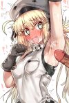  1girl armpits artoria_caster_(fate) artoria_caster_(first_ascension)_(fate) artoria_pendragon_(fate) blonde_hair blush breasts cum cum_on_armpits cum_on_body ebora fate/grand_order fate_(series) green_eyes hat highres large_penis long_hair penis smile white_background 