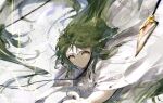  1other androgynous chain enkidu_(fate) fate/grand_order fate/strange_fake fate_(series) green_eyes green_hair highres long_hair looking_at_viewer robe solo toga urushi_0117 very_long_hair white_robe 