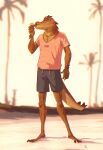  anthro beach bottomwear clothing crocodilian dernooks dessert food hi_res ice_cream licking male palm_tree plant reptile scalie seaside shirt shorts solo tongue tongue_out topwear tree 