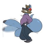  anthro balls beard big_balls big_butt big_penis blue_body bodily_fluids bottomwear bottomwear_pull brown_hair butt clothing clothing_pull cole_(colelucario) colelucario cross-popping_vein cum erection eyes_closed facial_hair generation_4_pokemon genital_fluids genitals hair hi_res huge_balls huge_butt huge_penis hyper hyper_balls hyper_butt hyper_genitalia hyper_penis lucario male nintendo pants pants_pull penis pokemon pokemon_(species) solo struggling_to_fit sweater topwear 