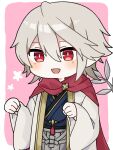  1boy byhetljvdr77146 chibi corrin_(fire_emblem) corrin_(male)_(fire_emblem) corrin_(male)_(new_year)_(fire_emblem) fangs fire_emblem fire_emblem_fates grey_hair highres japanese_clothes open_mouth red_eyes smile solo upper_body 