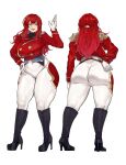  artist_request ass blue_eyes boots braid breasts cameltoe copyright_request curvy gloves high_heel_boots high_heels highres huge_ass large_breasts military_uniform non-web_source red_hair smile uniform white_gloves 