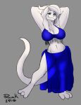  absurd_res anthro belly_dancer belly_dancer_outfit big_breasts breasts cleavage clothed clothing dragon female hands_behind_head hi_res navel padunk solo tail 