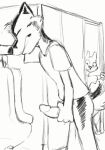  2d_animation animated anthro badger bathroom black_and_white bottomless bottomless_male clothed clothing erection exhibitionism genitals humanoid_genitalia humanoid_penis low_res male mammal masturbation mellootter monochrome mustelid musteline penis peter_biggs public public_masturbation shirt siriusandpyri sketch slim solo t-shirt toony topwear urinal 