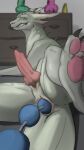  absurd_res animal_genitalia anthro ball bedroom dildo dragon ethan0 feral genitals hi_res male masturbation penetrable_sex_toy penis playing scalie sex_toy solo toy toy_in_ass 