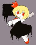  1girl bad_anatomy black_skirt black_vest blonde_hair collared_shirt darkness dmebgsa3 dripping grey_background hair_ribbon long_skirt long_sleeves looking_to_the_side melting neckerchief pale_skin red_eyes red_neckerchief red_ribbon red_shorts ribbon rumia shirt shoes shorts simple_background skirt slit_pupils smile t-pose touhou vest white_shirt 