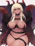  1girl blunt_bangs breasts breasts_apart closed_mouth diablo_(dungeon_squad) dungeon_squad highres horns large_breasts long_hair looking_at_viewer red_eyes sidelocks slit_pupils solo thick_thighs thighlet thighs yonaga_san 
