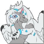  1:1 alpha_channel dragon duo eyes_closed feathered_wings feathers horn mane piercing scales scar symrea telegram_sticker white_body wings 