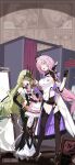  ... 2girls :d black_dress black_gloves blue_eyes boots breasts brown_footwear brown_shorts chinese_commentary claw_ring cleavage cleavage_cutout clothing_cutout crown doll dress earrings eden_(honkai_impact) elf elysia_(honkai_impact) elysia_(miss_pink_elf)_(honkai_impact) full_body gloves green_eyes green_hair hair_ornament highres holding_clothes_hanger honkai_(series) honkai_impact_3rd jewelry long_hair long_sleeves looking_at_viewer mirror mobius_(honkai_impact) multiple_girls musical_note official_art official_wallpaper one_eye_closed open_mouth pink_dress pink_hair pointy_ears ponytail poster_(object) shirt shorts shrug_(clothing) single_earring single_glove sleeveless sleeveless_dress smile spoken_musical_note standing thigh_boots wavy_hair white_shirt 
