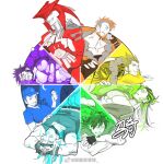  6+boys abs alchemy_stars ass bandaid bandaid_on_cheek bandaid_on_face bara bare_pectorals baseball_cap beard blue_eyes character_request color_coordination color_wheel_challenge copyright_request elbow_rest facial_hair fate/grand_order fate_(series) fire_emblem fire_emblem:_three_houses goatee green_hair hand_on_another&#039;s_chest hat hector_(fate) japanese_clothes kimono large_pectorals light_green_hair long_hair long_sideburns looking_to_the_side luboyaqqz lying male_focus merman monster_boy multiple_boys muscular muscular_male official_alternate_costume on_back on_stomach open_clothes open_kimono pectorals purple_hair rainbow_order short_hair sideburns smile stomach the_legend_of_zelda world_flipper 