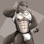  anthro clothing echo_(series) echo_project hi_res humanoid jockstrap male mammal mustelid otter solo the_smoke_room todd_bronson underwear undressing 