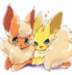  &lt;3 2017 ambiguous_gender big_ears big_tail blue_eyes blush brown_inner_ear canid colored cute_fangs digital_media_(artwork) duo eeveelution eye_contact feral flareon fluffy fluffy_tail full-length_portrait fur generation_1_pokemon glistening glistening_body glistening_fur glistening_tail green_eyes head_tuft hi_res jolteon kemono long_ears looking_at_another lying mammal monotone_ears monotone_tail multicolored_body multicolored_fur neck_tuft nintendo no_sclera on_front on_top open_mouth orange_body orange_ears orange_fur pink_tongue pokemon pokemon_(species) portrait pupils quadruped shaded side_view simple_background suppainu tail tan_body tan_fur tan_tail tongue tuft two_tone_body two_tone_fur white_background white_pupils yellow_body yellow_ears yellow_fur yellow_inner_ear 