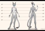  absurd_res anthro arm_tattoo barbell_piercing bedroom_eyes blue_eyes breasts butt casual_nudity chin_tuft claws darokho digitigrade dipstick_tail ear_piercing ear_ring facial_tuft felid feline female fur genitals glowing glowing_eyes grey_body grey_fur grey_skin hi_res light_underbelly lynx mammal markings model_sheet mugshot multi_nipple narrowed_eyes nipple_piercing nipples nude number_on_body pawpads piercing pussy rear_view ring_piercing scar seductive signature simple_background smile smirk solo tail tail_markings tattoo vahdira white_background 