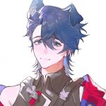  1boy absurdres animal_ears bishounen dog_boy dog_ears green_eyes highres honkai:_star_rail honkai_(series) male_focus purple_hair sampo_koski short_hair simple_background smile solo tang0122 upper_body white_background 