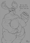  2019 anthro antlers beverage bodily_fluids bottomwear breasts capreoline clothing deer dialogue ear_piercing ear_ring female freebird11 grey_background hi_res holding_beverage holding_object horn mammal moose muscular muscular_female nipples piercing ring_piercing scar shirt shorts simple_background solo sweat swedish_text text topwear 