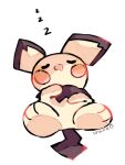  animal_focus black_tail closed_eyes colored_skin commentary_request drooling hanabusaoekaki highres no_humans pichu pokemon pokemon_(creature) simple_background sleeping solo tail white_background yellow_skin zzz 