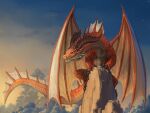  absurdres claws cloud dragon dragon_claw dragon_horns dragon_tail dragon_wings fantasy highres horns large_wings long_tail monster mountain nasuno_posi no_humans original scales sky tail western_dragon wings 
