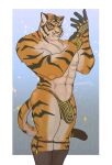  2023 abs anthro bulge clothed clothing epic_games felid fortnite fur genital_outline gloves handwear hi_res male mammal muscular muscular_anthro muscular_male orange_body orange_fur oscar_(fortnite) pantherine pecs penis_outline skimpy solo striped_body striped_fur stripes thong tiger underwear yiffersniffer 