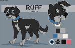  adelar_elric black_body black_fur blue_eyes canid canine canis collar domestic_dog feral fur mammal model_sheet side_view 