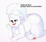  absurd_res anthro ass_up ball_squish balls bear belly big_balls big_butt big_penis bimbo_(bakery) bimbo_bear bodily_fluids bottom_heavy breasts butt clothing dialogue flaccid foreskin genital_fluids genitals hat headgear headwear hi_res huge_balls huge_butt huge_penis huge_thighs humanoid_genitalia humanoid_penis looking_at_another male mammal moobs n31l_(artist) nipples nude pawpads paws penis seductive slightly_chubby small_breasts small_but_hung solo squish text thick_penis thick_thighs white_body wide_hips 