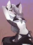  absurd_res anthro breasts canid canid_demon canine canis clothing demon female fur grey_body grey_fur hellhound helluva_boss hi_res loona_(helluva_boss) mammal red_sclera ringa simple_background smile solo swimwear tail white_body white_eyes white_fur wolf 