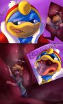  2022 absurd_res anthro anthro_pred avian bird bodily_fluids burping_up_clothing clothed_human comic crying digital_media_(artwork) duo excessive_saliva gaping_mouth hi_res human human_prey inside_mouth king_dedede kirby_(series) larger_anthro larger_male licking licking_lips licking_own_lips macro male mammal micro neck_bulge nintendo on_tongue open_mouth oral_vore penguin saliva size_difference smaller_human smaller_male suddendraft tears tongue tongue_out uvula vore 