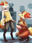  absurd_res balls bodily_fluids braixen breasts crouching cum delphox duo ejaculation eyes_closed female fur furniture generation_6_pokemon genital_fluids genitals hi_res humanoid looking_pleasured looking_up male male/female nintendo nipples penis pokemon pokemon_(species) tail vexyfursure 