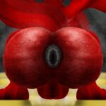  anus backsack balls big_balls big_butt bodily_fluids butt crouching dragon freckles genitals hi_res male nude rear_view red_body solo solo_focus steam sweat warmdragon wrinkles 