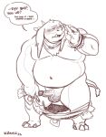  2023 anthro balls belly big_belly blush dialogue english_text erection final_fantasy final_fantasy_tactics genitals hi_res kamudragon male moobs navel overweight overweight_male penis seeq simple_background solo square_enix text white_background 